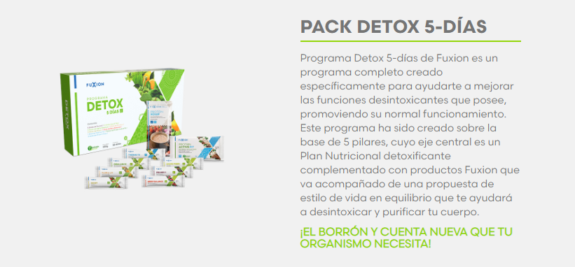 PACK DETOX PRODUCTOS FUXION Programa de 5 días para limpieza y desintoxicación de tu organismo