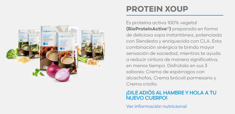 productos fuxion protein xoup control de peso apetito sopa instantanea saludable